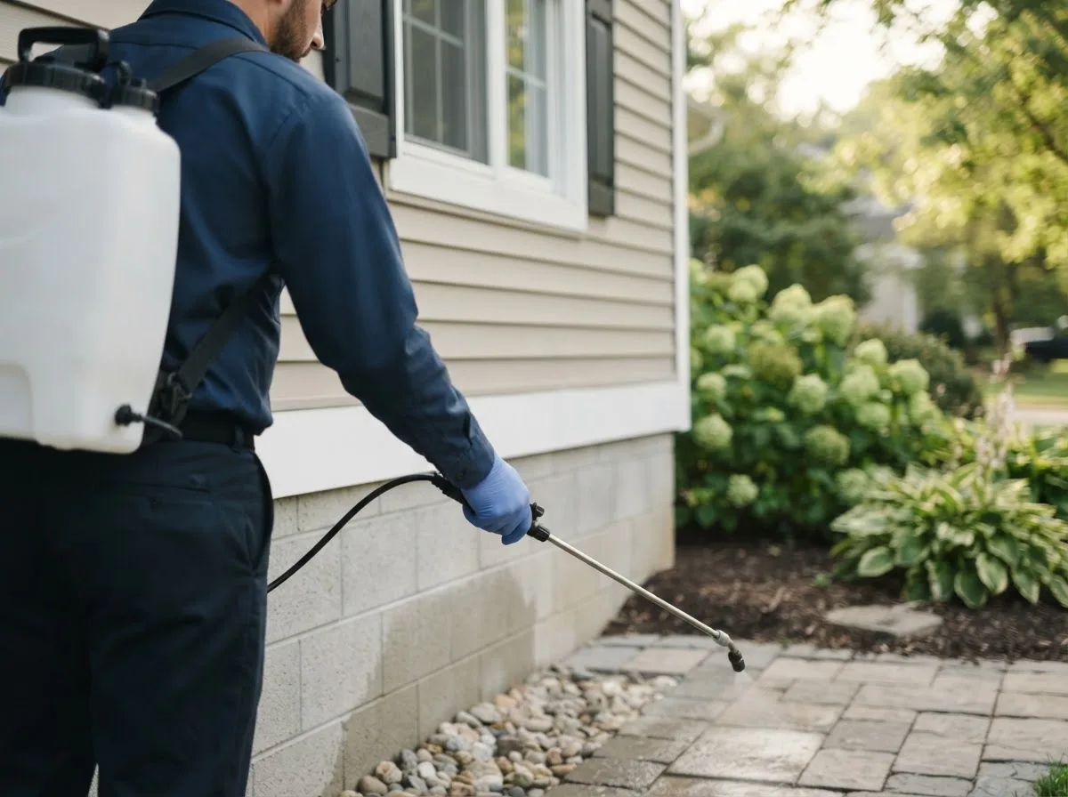 Pest control technician inspecting a home in Snyder, OK